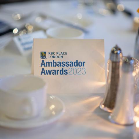 place card with "ambassador Awards 2023" written on it