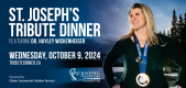 Promotional image for St. Joseph's Tribute Dinner featuring Dr. Hayley Wickenheiser, scheduled for Wednesday, October 9, 2024. The event is presented by Clintar Commercial Outdoor Services.